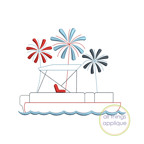 Pontoon Boat with Fireworks Applique Design – allthingsapplique
