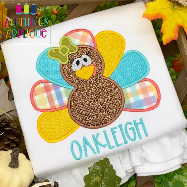 Girl Turkey with Bow - Satin – allthingsapplique