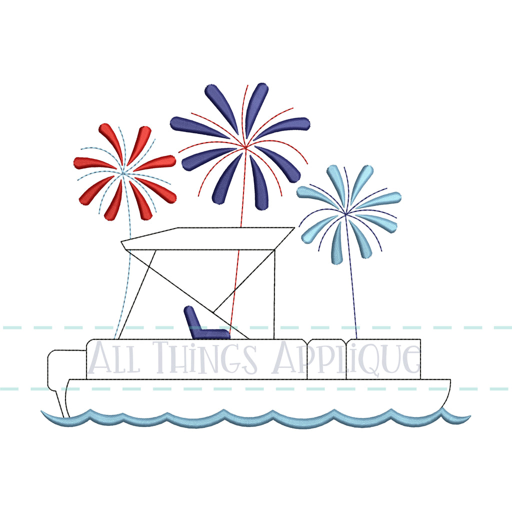 Pontoon Boat with Fireworks Applique Design – allthingsapplique