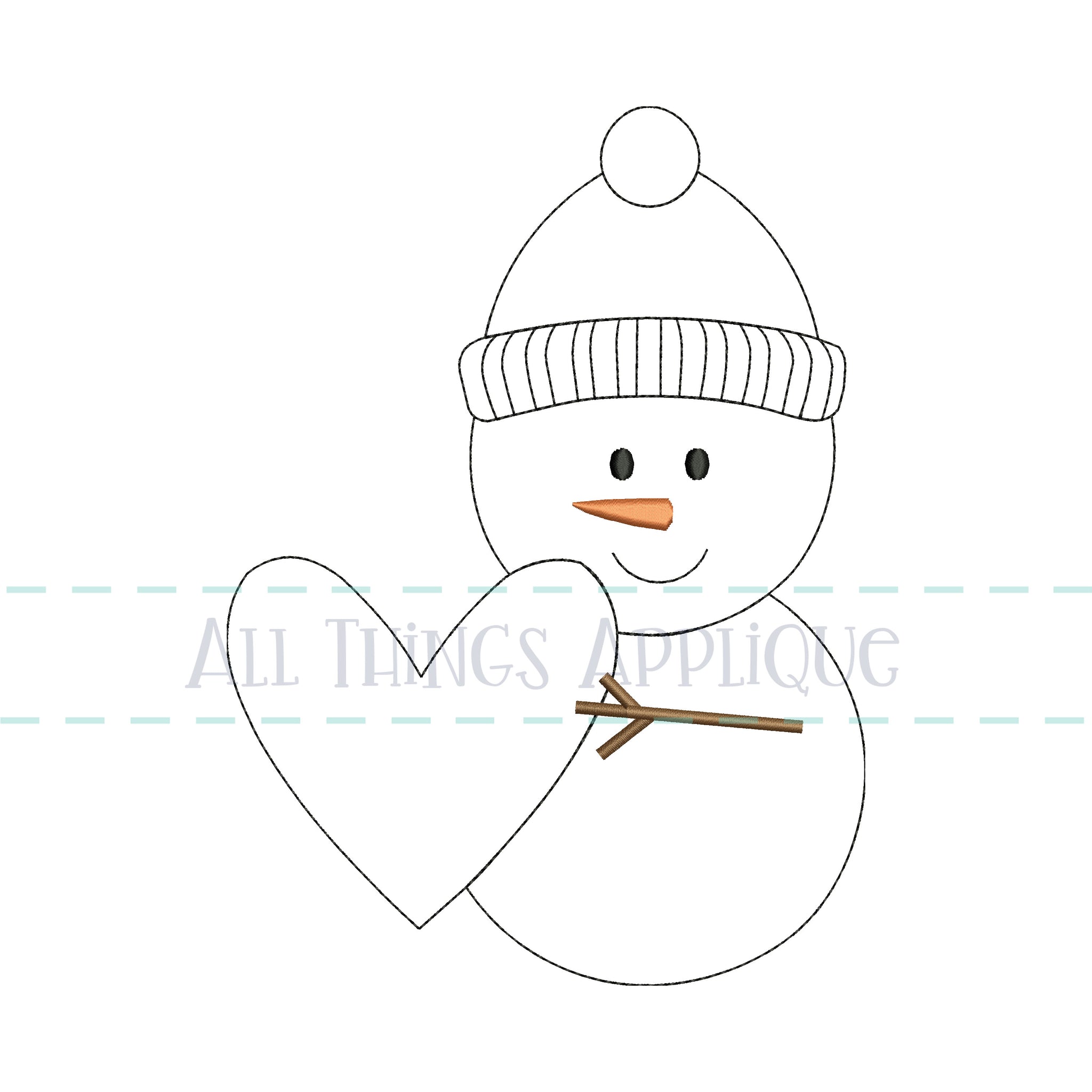 Valentine Snowmand with Heart and Hat Applique Design